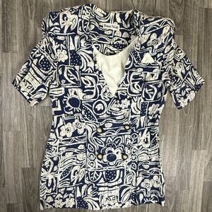 Ronni Nicole Blue White Patterned Button Front Dress Size 14